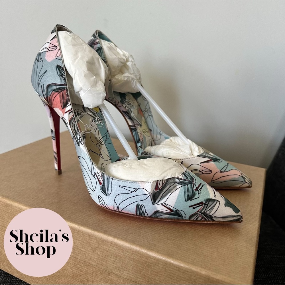 NIB Christian Louboutin Iriza 100 Silk Printed Pumps Size 36